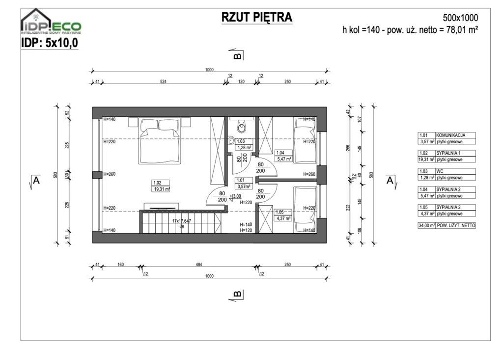 IDP_5x10,0_Rzut piętra_H_1,4m