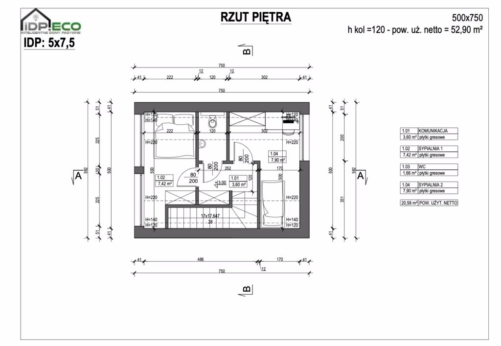 IDP_5x7,5_Rzut piętra_H_1,2m