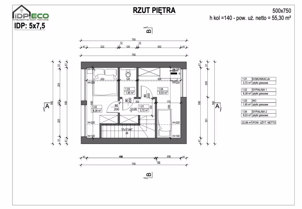 IDP_5x7,5_Rzut piętra_H_1,4m